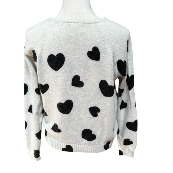 Forever 21 Women’s Large Sweater Cream Dark Gray Hearts Crewneck - Picture 5 of 8